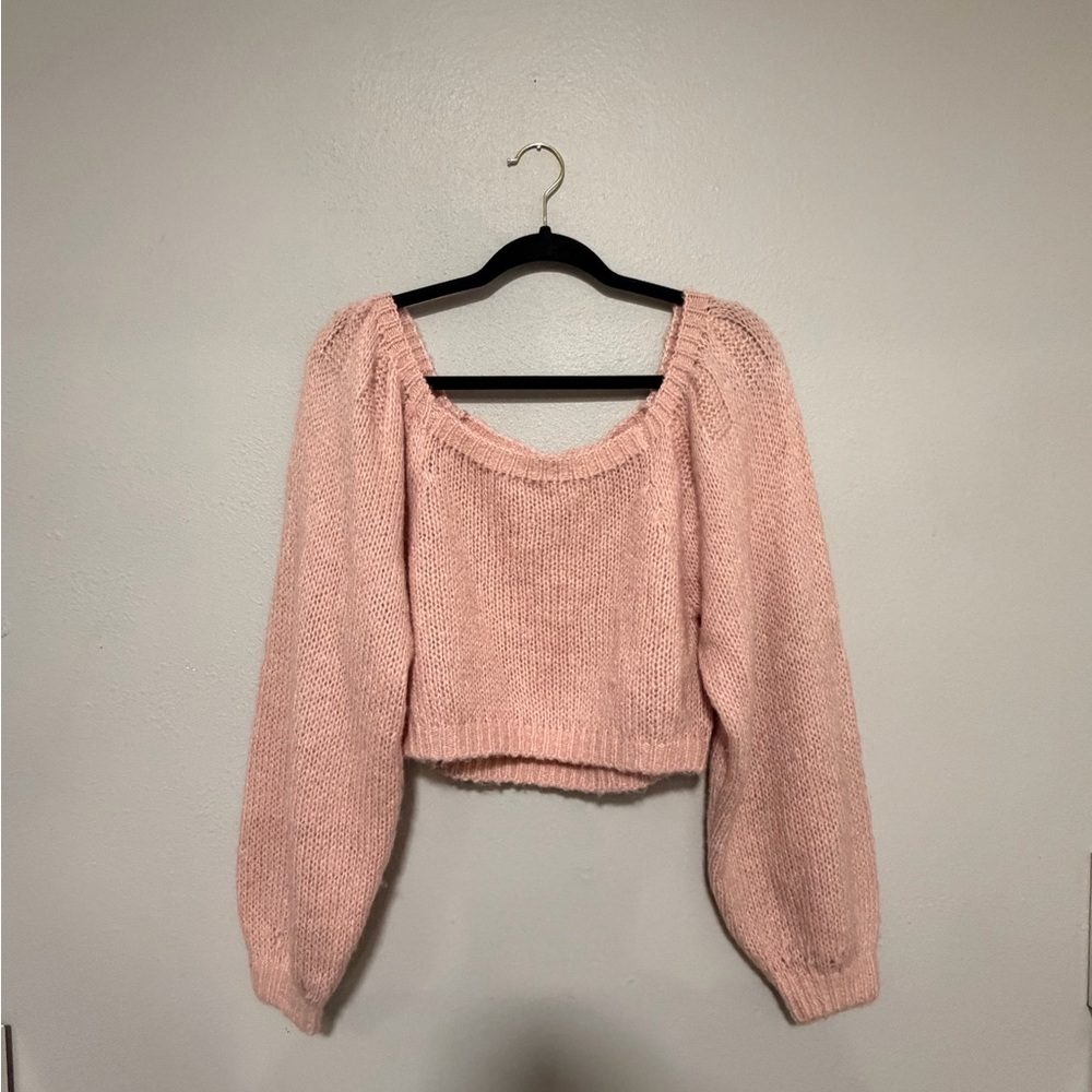 Altar’d State Cozy Pink Knit Cropped Sweater